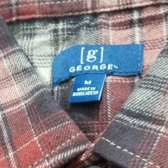 George Men's Button Down Red Tan & Black Plaid Flannel Double Pocket Shirt-SZ:M - Picture 4 of 16